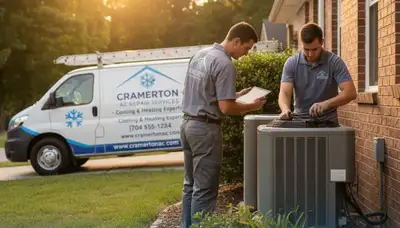 Professional AC repair technician servicing residential air conditioner in Charlotte NC