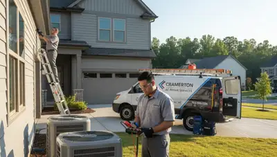 Professional AC repair technician servicing air conditioner unit in Charlotte NC home