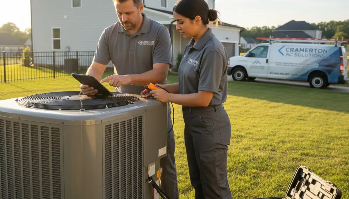 Professional AC repair technician servicing residential air conditioner in Charlotte NC