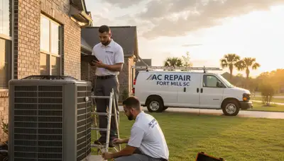 Professional AC repair technician servicing air conditioner unit in Charlotte, NC home