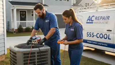 Professional AC repair technician servicing home HVAC unit in Charlotte NC