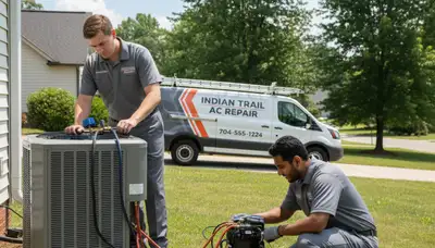 Professional AC repair technician servicing residential HVAC unit in Charlotte NC