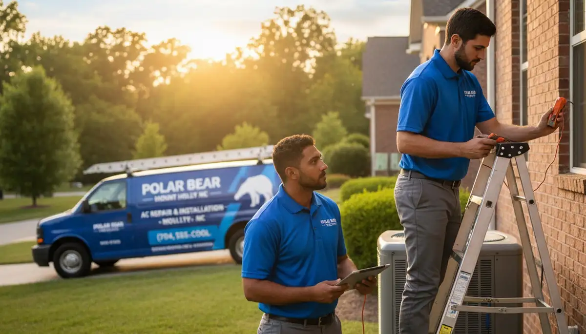 Professional AC repair technician servicing HVAC unit in Charlotte NC home