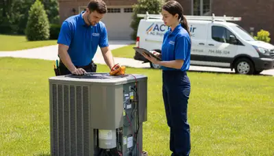 Professional AC repair technician servicing air conditioner unit in Charlotte, NC
