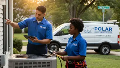 HVAC technician performing AC repair service at home in Charlotte, NC