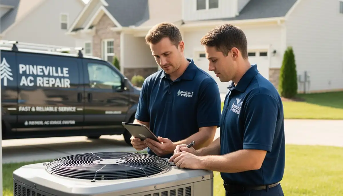 Professional AC repair technician servicing air conditioner unit in Charlotte, NC