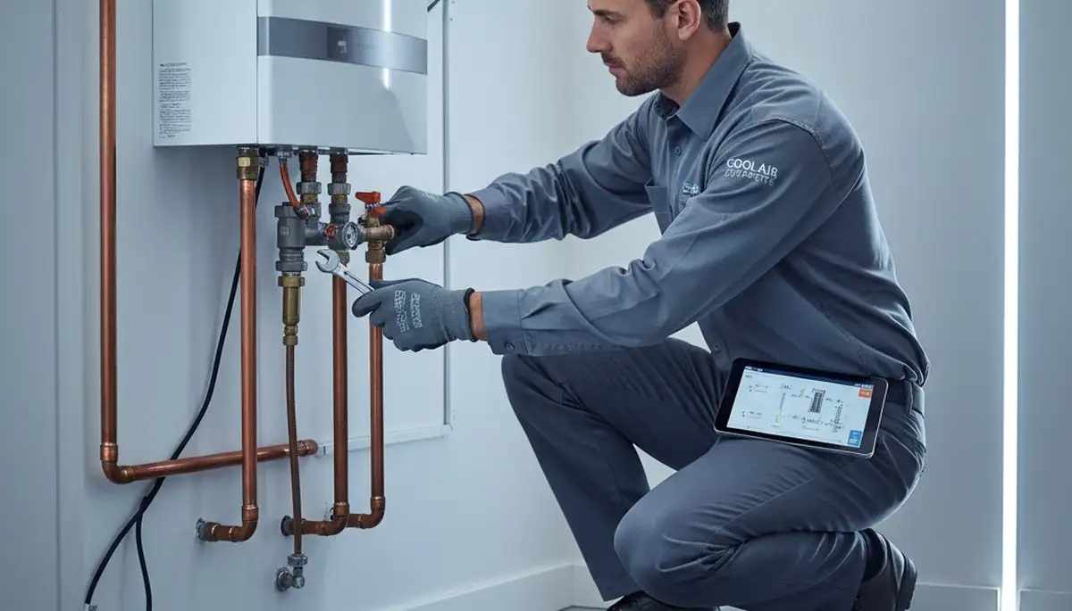 Technician performing water heater repair service in Charlotte, NC home
